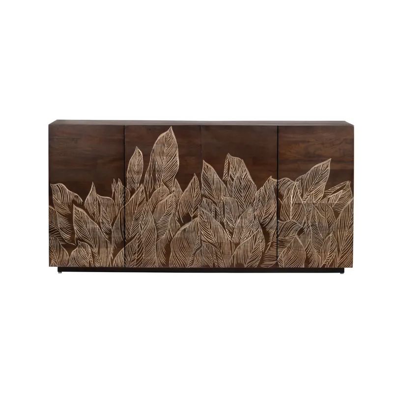 Rich Brown With Bana Leaves 4-door Media Credenza/sideboard