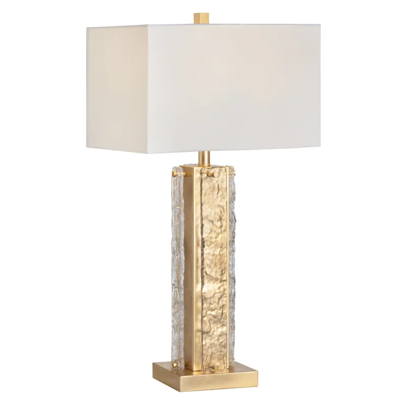 Set Of 2 Metal & Glass Table Lamp With Linen Shade