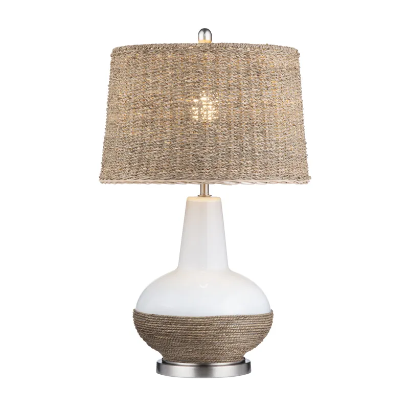 Ceramic & Rattan Table Lamp With Rattan Shade