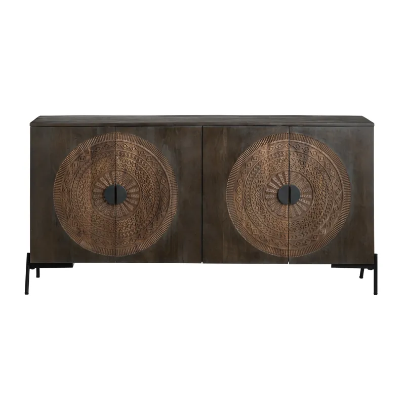 Solid Wood & Metal 4-door Media Credenza/sideboard