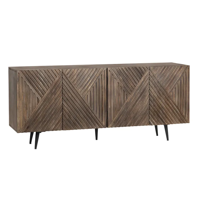 Solid Wood & Metal 4-door Media Credenza/sideboard