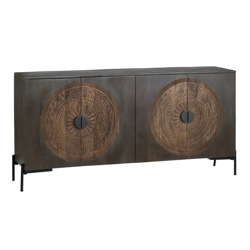 Solid Wood & Metal 4-door Media Credenza/sideboard