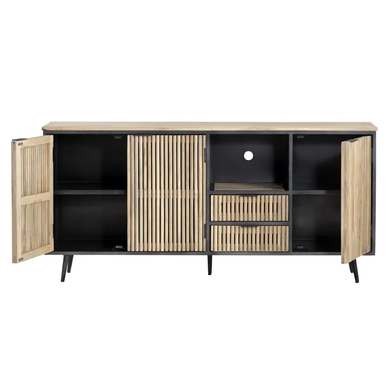Solid Wood & Metal 3-door, 2-drawer Media Credenza/sideboard