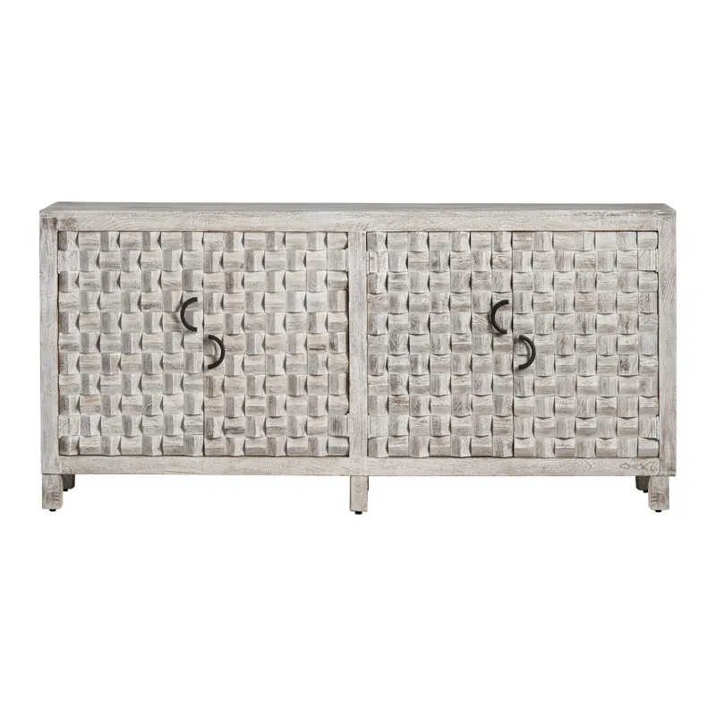 White-washed Mango Wood 4-door Sideboard