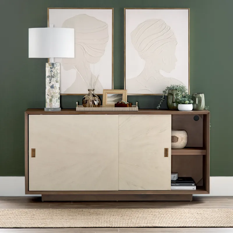 Natural Brown 2 Sliding Door Media Credenza/sideboard