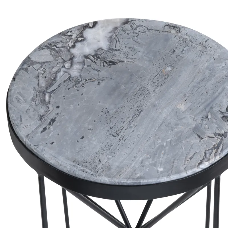 Grey Marble And Metal Round Accent/end Table