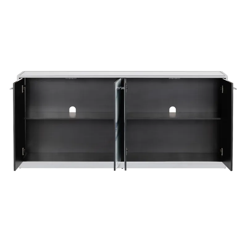 White And Gray Marble Inspired Reverse Painted Glass 4-door Media Credenza/sideboard