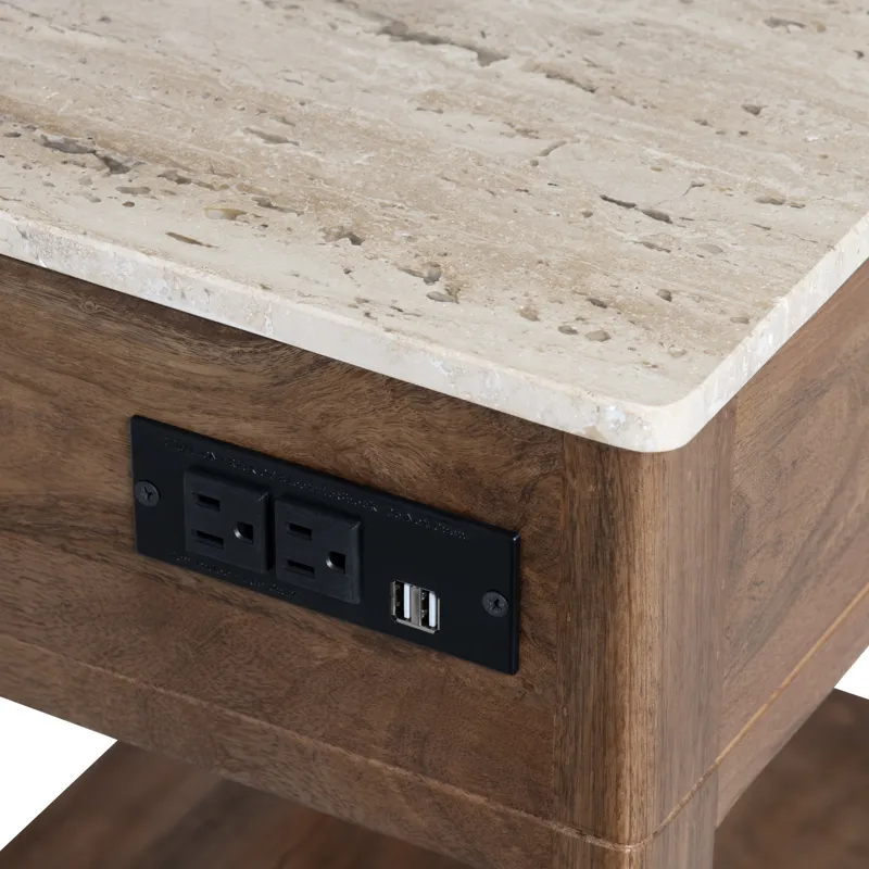 Solid Mango And Travertine 1 Drawer Accent/end Table