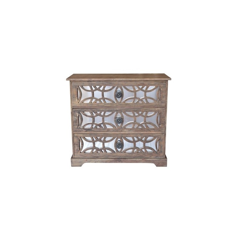 Bengal Manor Dark Mango Wood 3 Drawer Fretwork And Metal Chest By