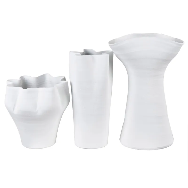 Fenwick Vases 3-piece Modern Sculpted Matte White Vase Set