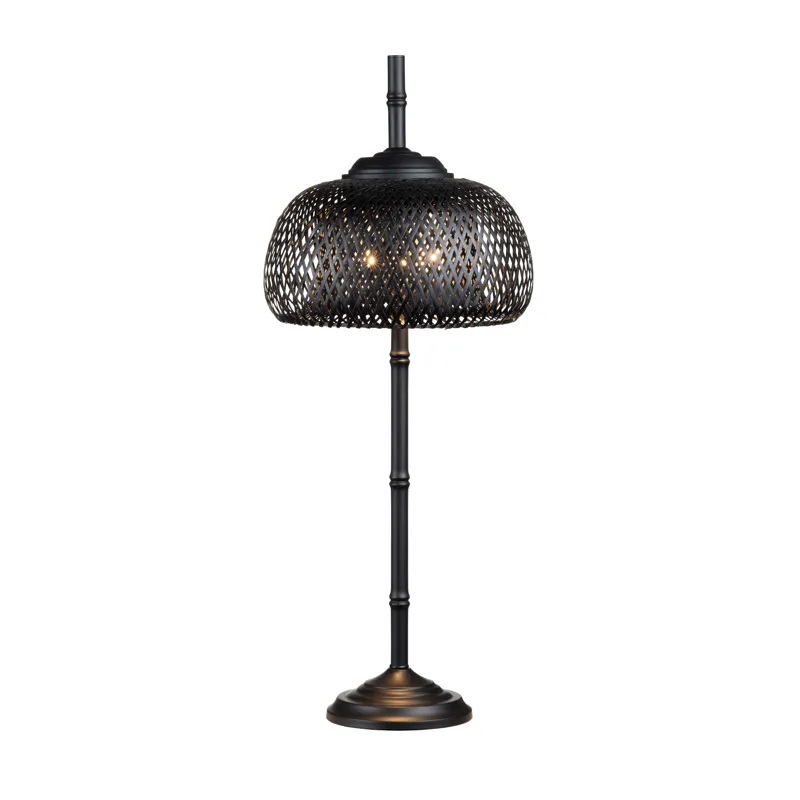 Black Metal Buffet Lamp With Rattan Shade