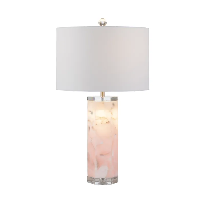 Pink Crystal Base Heidi Table Lamp &amp; Nightlight With White Linen Shade