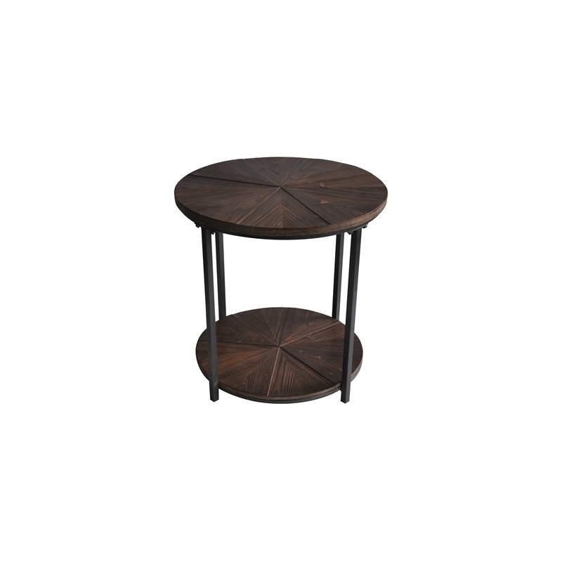 Jackson Round Metal And Rustic Wood End Table