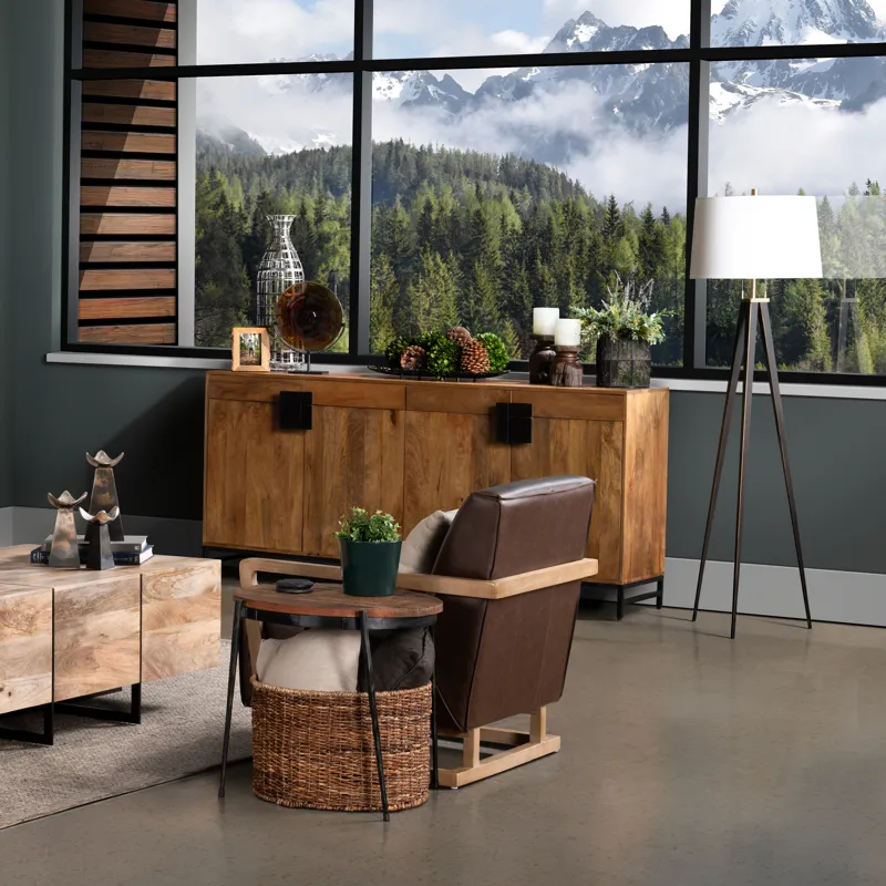 Natural Brown Solid Wood & Metal 4-door, 4-drawer Media Credenza/sideboard