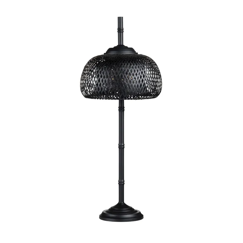 Black Metal Buffet Lamp With Rattan Shade