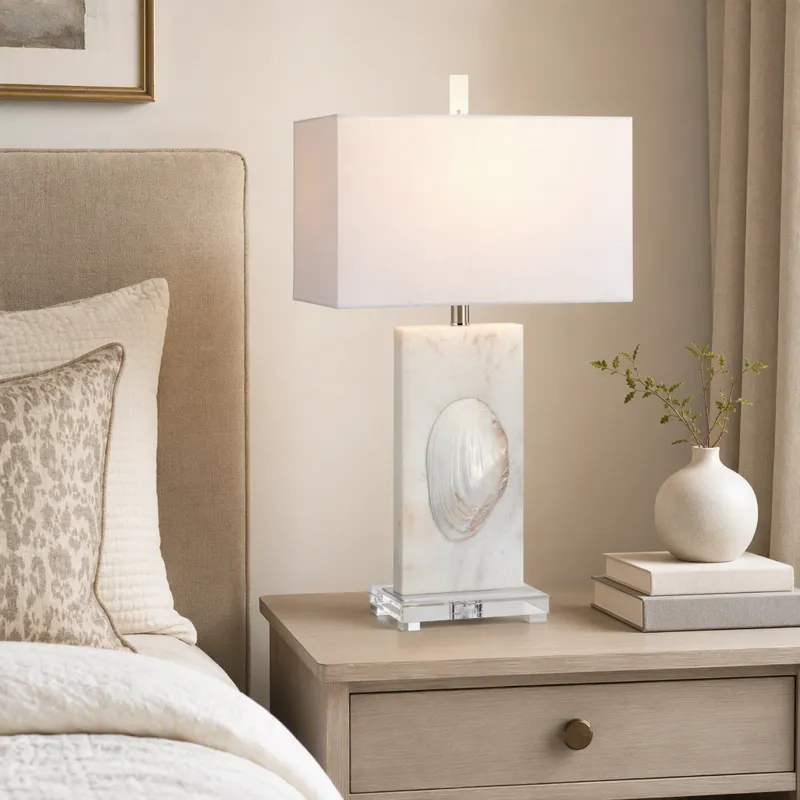 White Polished Crystal Table Lamp With White Linen Shade