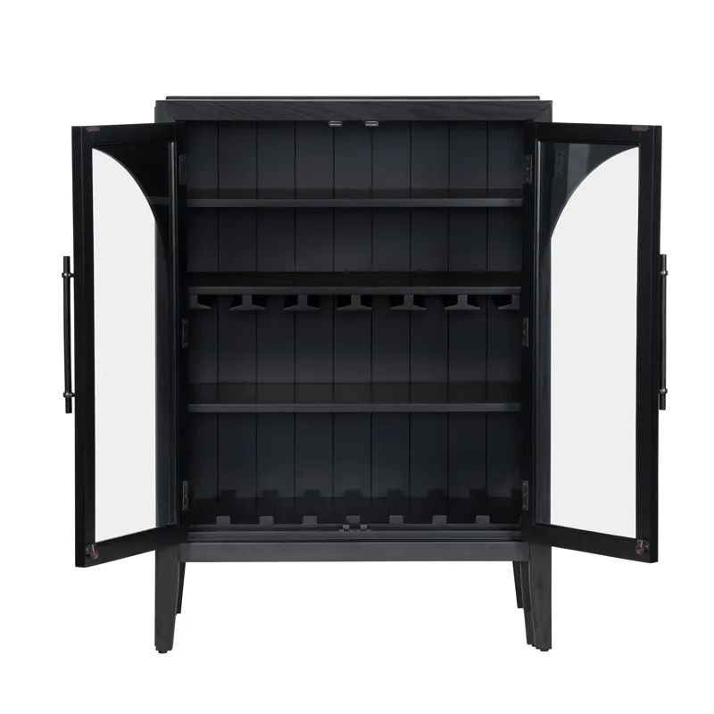 Black 2 Door Arched Glass Door Tall Wine Cabinet