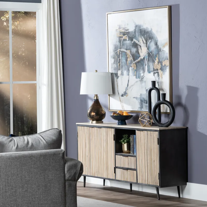 Solid Wood & Metal 3-door, 2-drawer Media Credenza/sideboard
