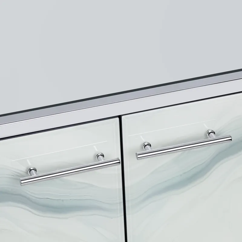 White And Gray Marble Inspired Reverse Painted Glass 4-door Media Credenza/sideboard