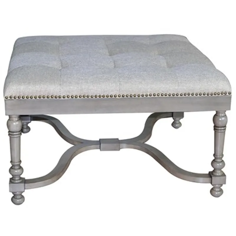 Baroque Linen Ottoman W/ Nailhead Trim