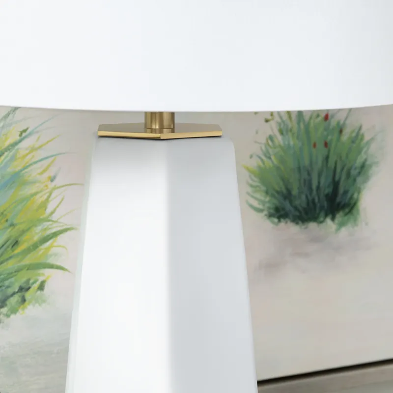 White Ceramic Table Lamp With White Linen Drum Shade