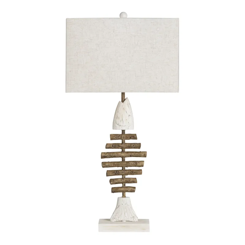 Resin Table Lamp With Coastal Fish Design And Linen Shade