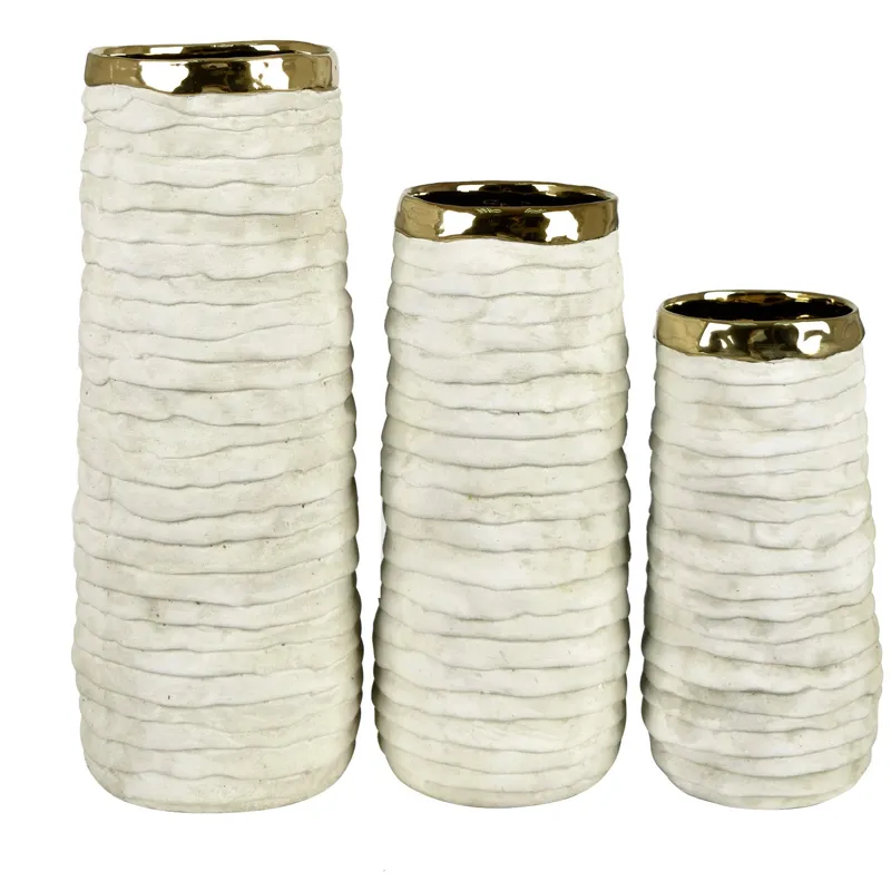 Nadia 3-piece Modern Cream Textured Ceramic Vase Set