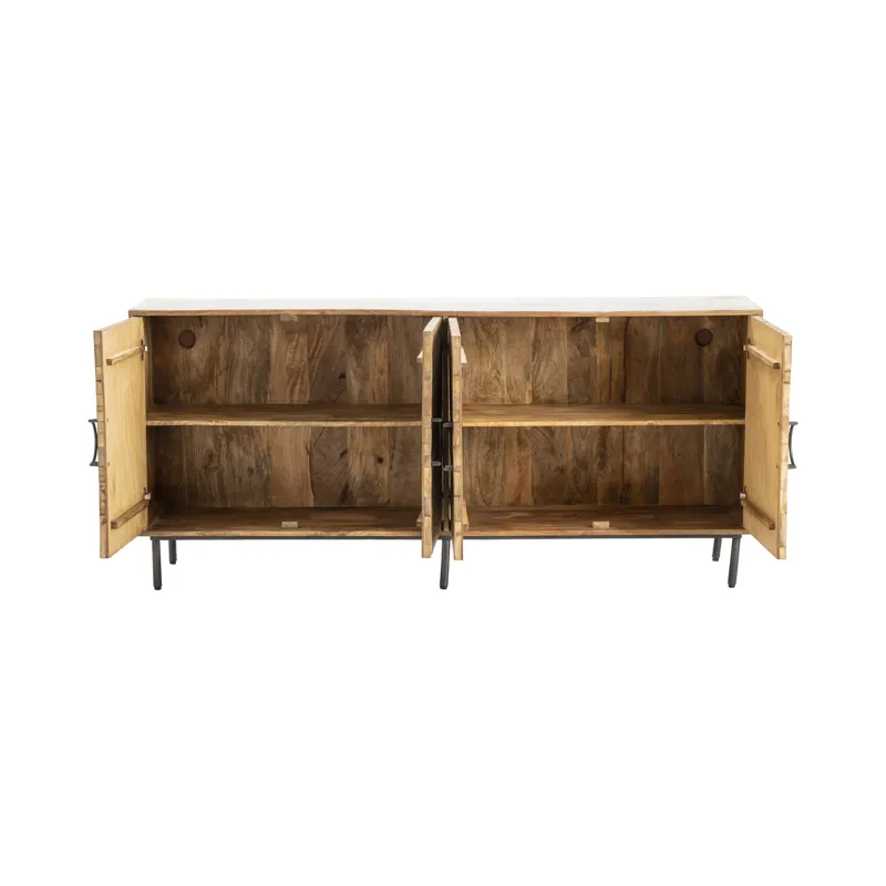 Warm Brown Solid Wood & Metal 4-door Media Credenza/sideboard
