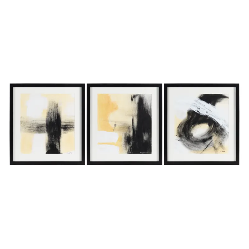 Oil Painting On Paper, With Black Solid Wood Outer Frame, Mat Board Under Glass, 1set Ups Pack