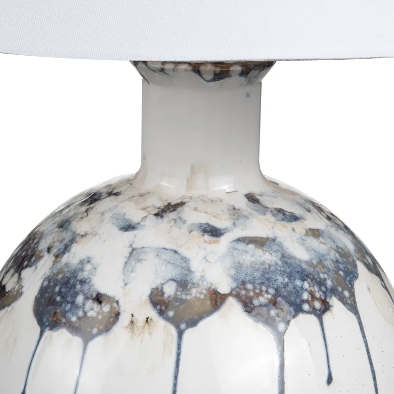 Blue And White Ceramic Table Lamp With Empire Shade And Rotary Switch.