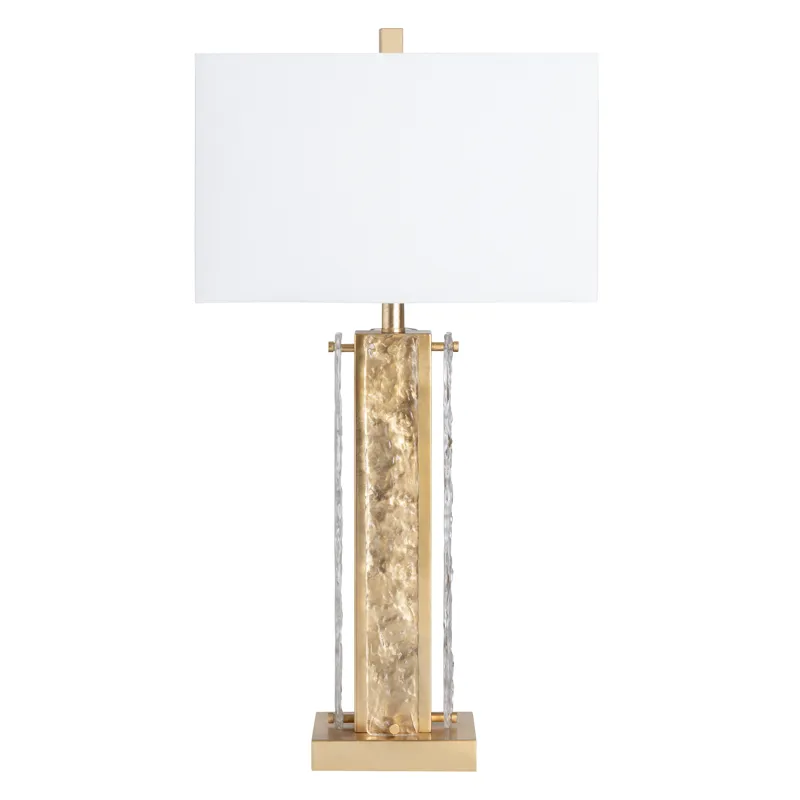 Set Of 2 Metal & Glass Table Lamp With Linen Shade