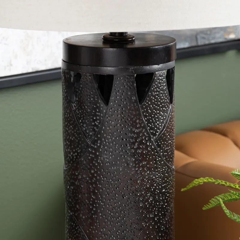 Set Of 2 Metal & Resin Table Lamp With Nightlight And Linen Shade