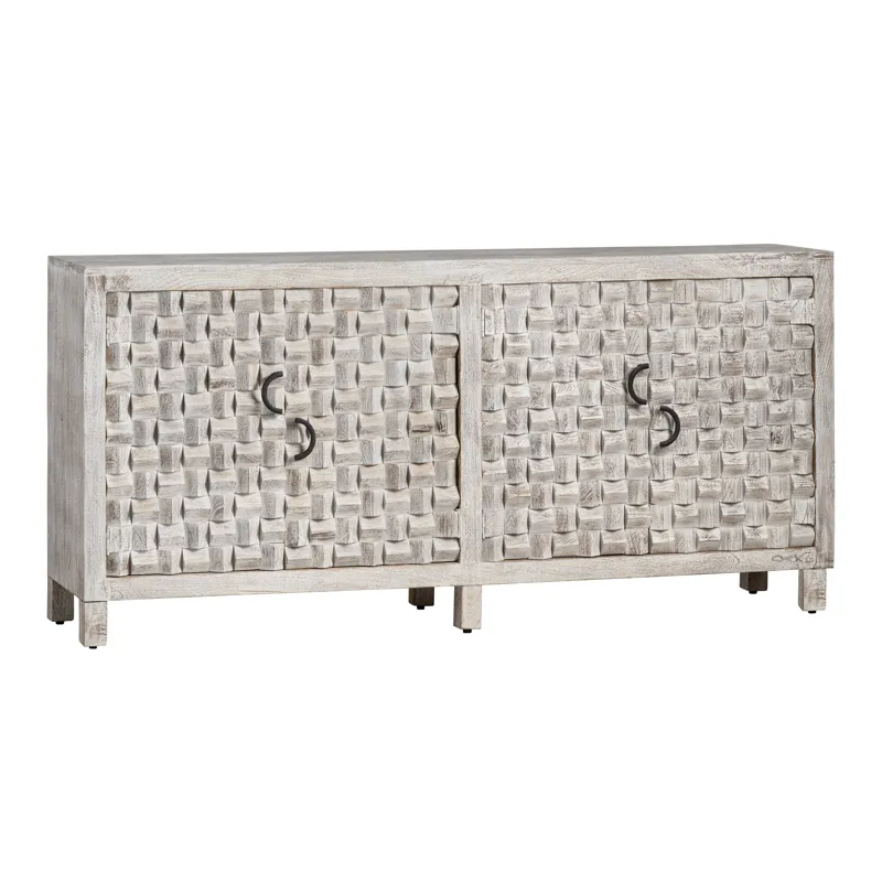 White-washed Mango Wood 4-door Sideboard