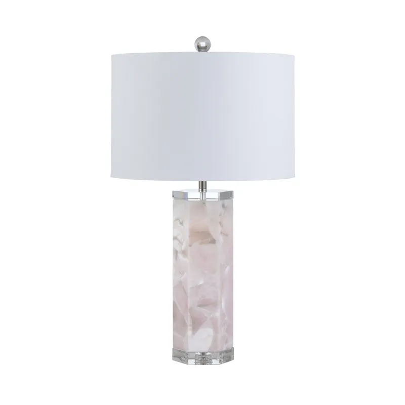 Pink Crystal Base Heidi Table Lamp &amp; Nightlight With White Linen Shade