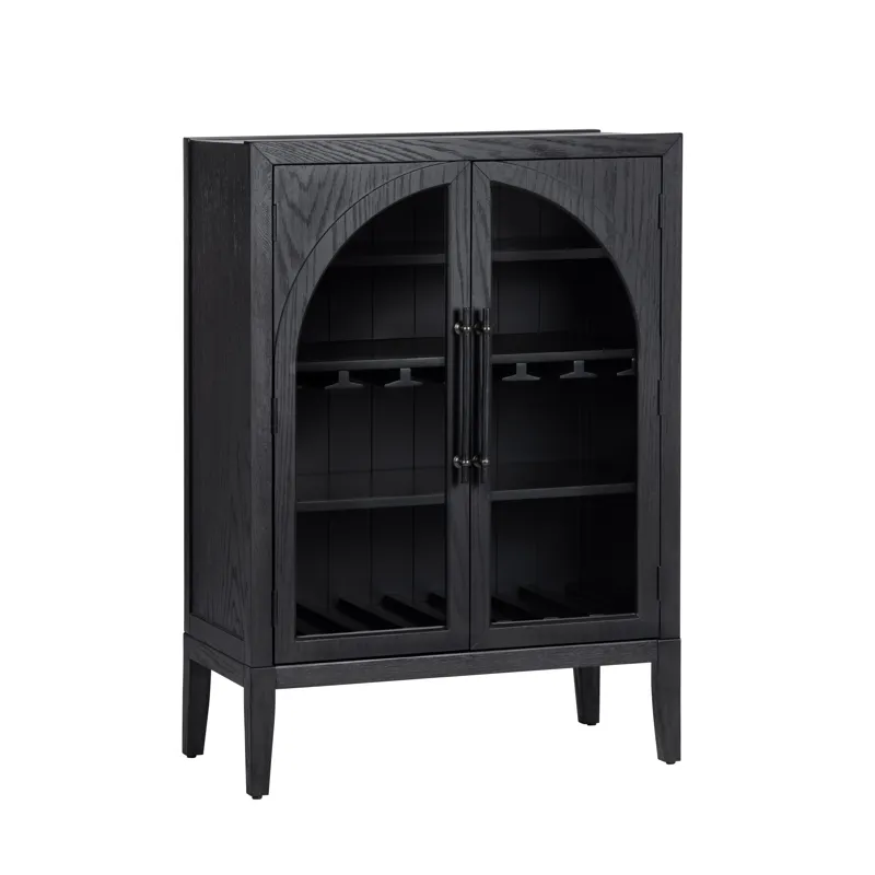 Black 2 Door Arched Glass Door Tall Wine Cabinet
