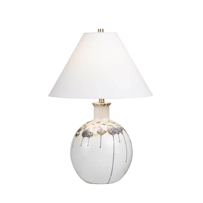 Blue And White Ceramic Table Lamp With Empire Shade And Rotary Switch.