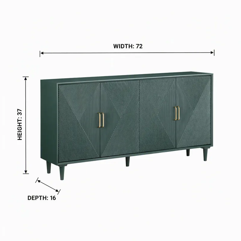 72 In. Emerald Green Solid Wood Door Media Credenza/sideboard