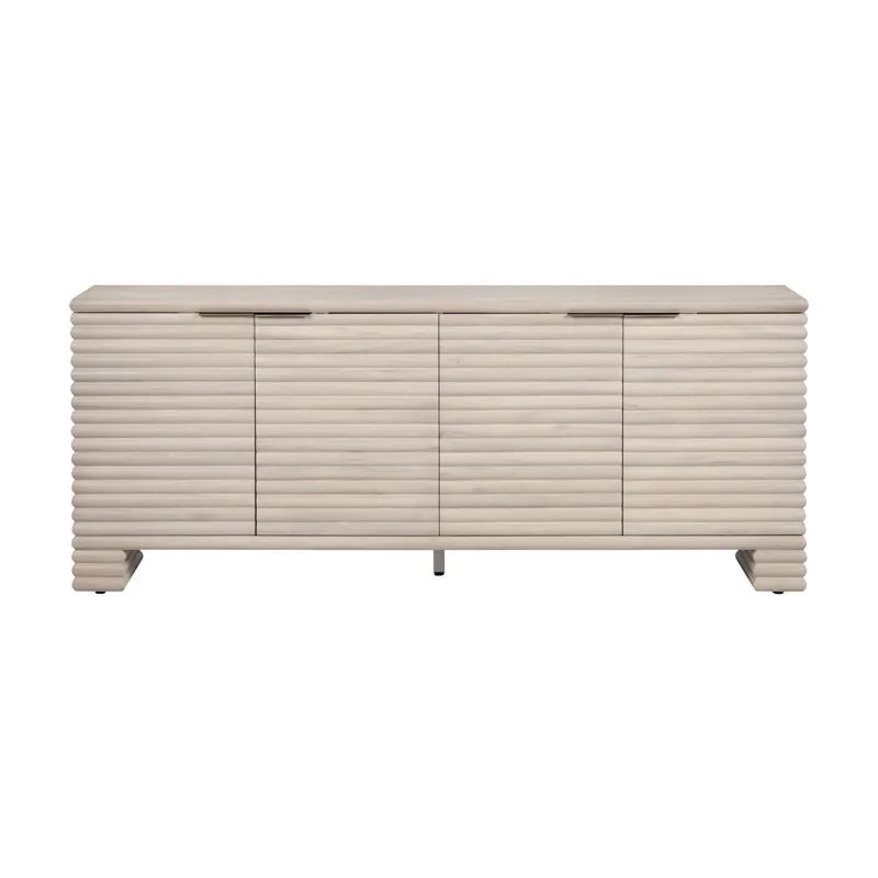 Cream Wood 4-door Reeded Media Credenza/sideboard