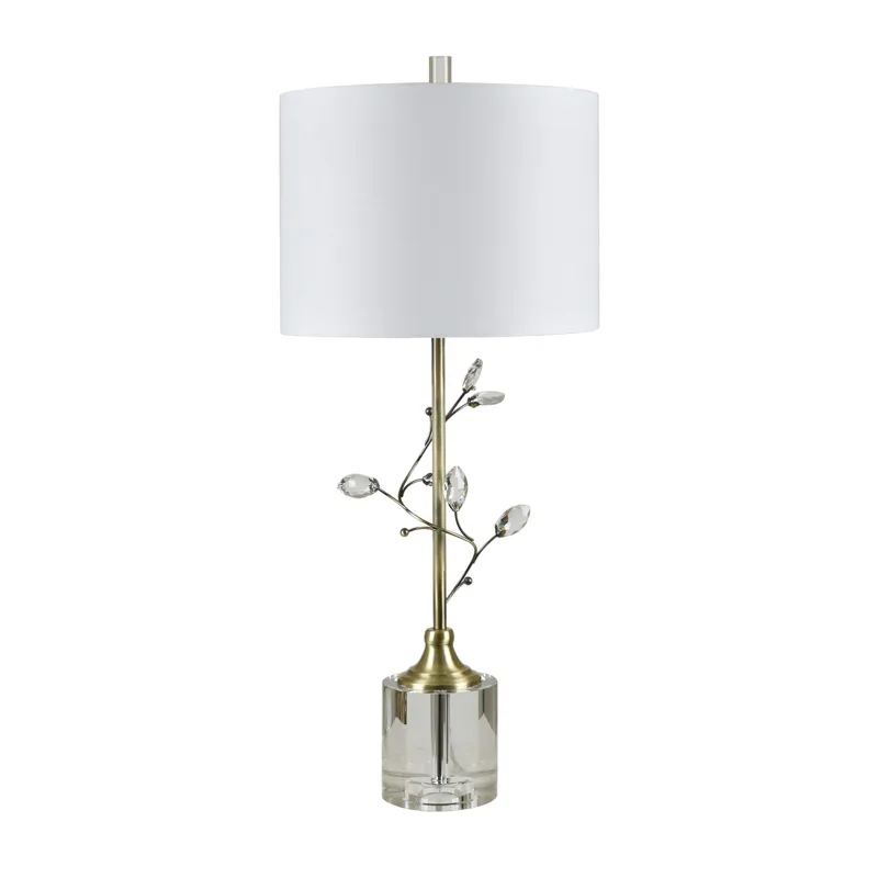Crystal And Polished Brass Metal Table Lamp With Linen Shade