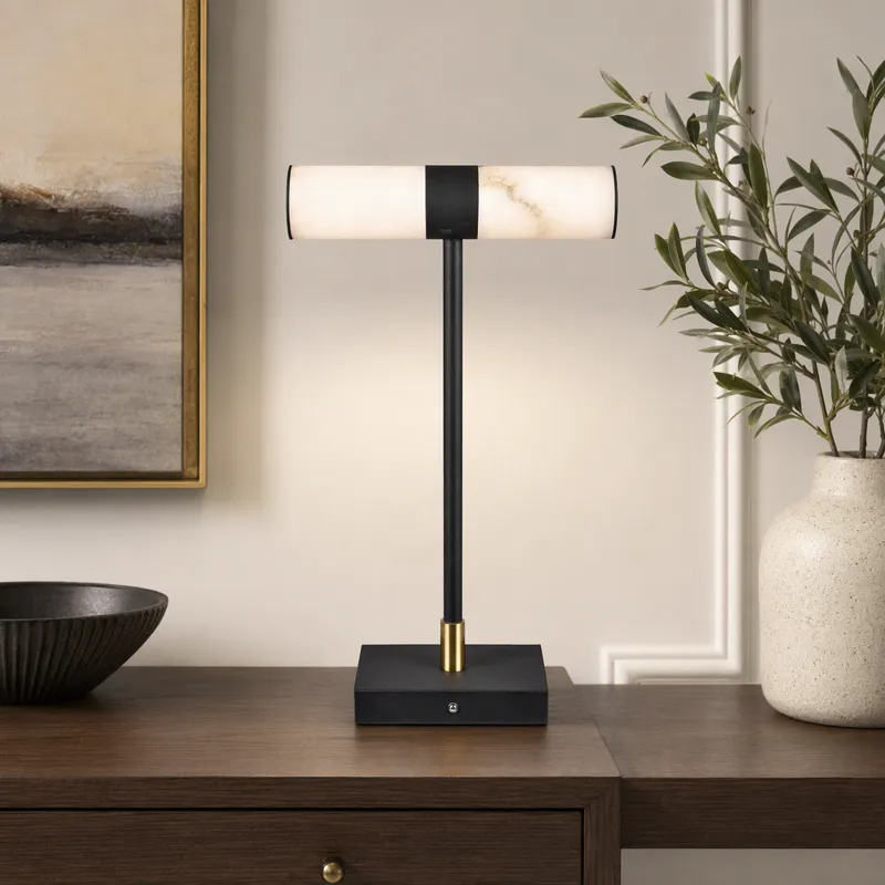 Black Matte Metal Task Lamp With Black Marble Specialty Shade