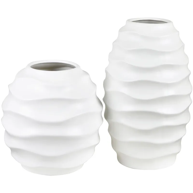 Textured White Ceramic Vase Set Of 2