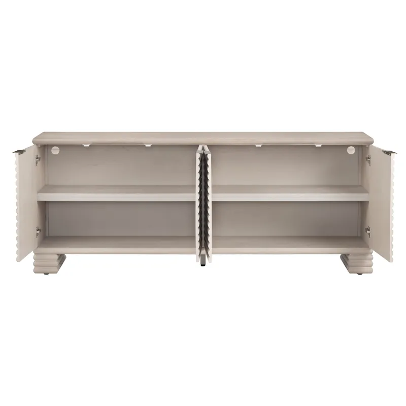Cream Wood 4-door Reeded Media Credenza/sideboard