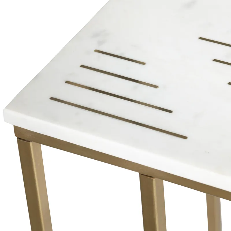 White Marble With Brass Inlay Gold C Table