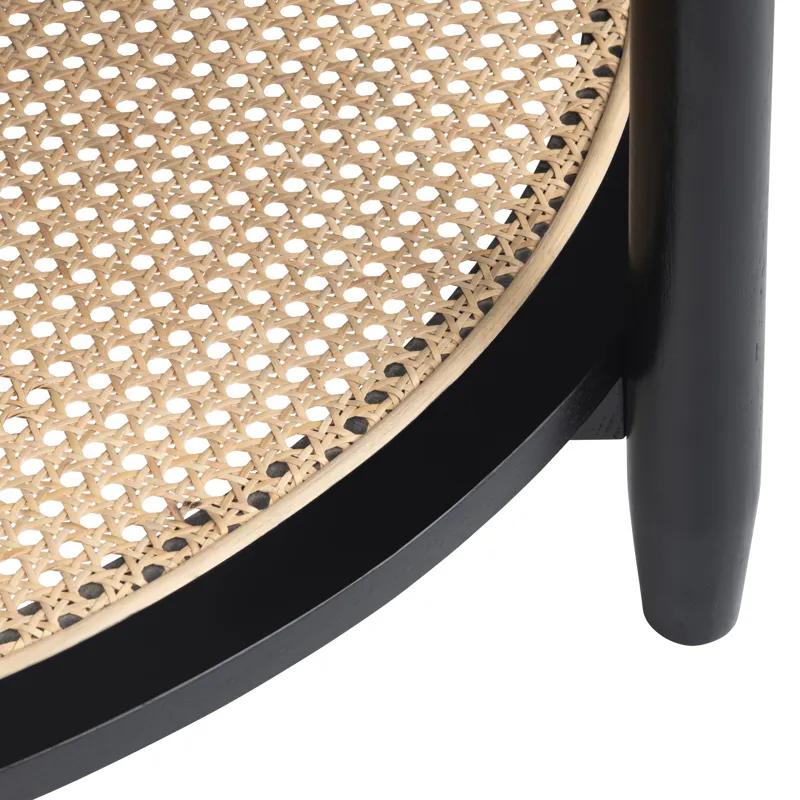 Round Mindi Wood And Rattan Black Accent Table