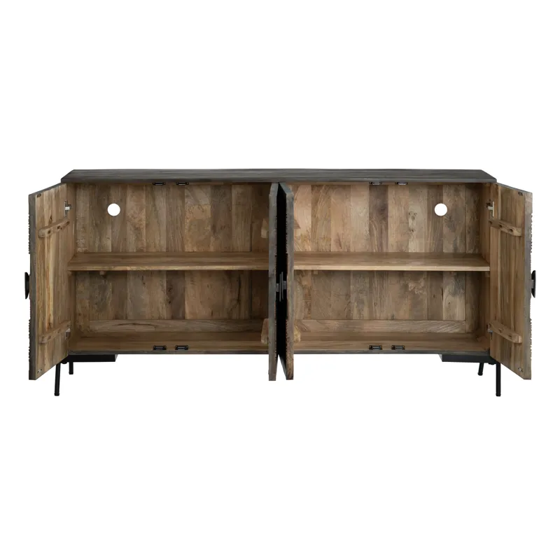 Solid Wood & Metal 4-door Media Credenza/sideboard