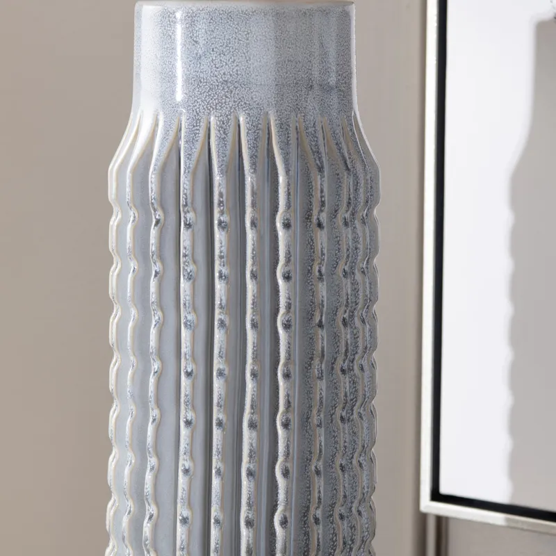 Set Of 2 Powdered Blue Ceramic Lamps With Crystal Bases