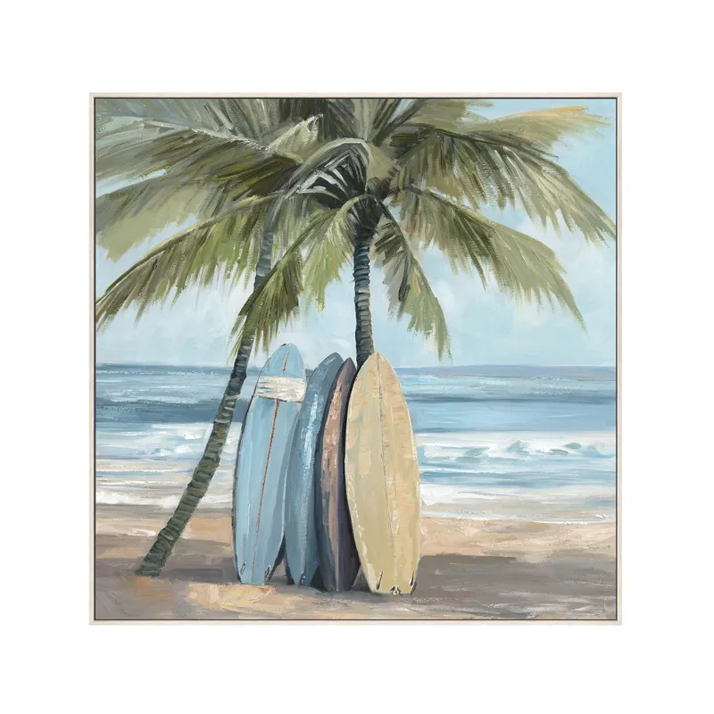 Sun &amp; Surf Coastal Beach Scene Framed Canvas Wall Art
