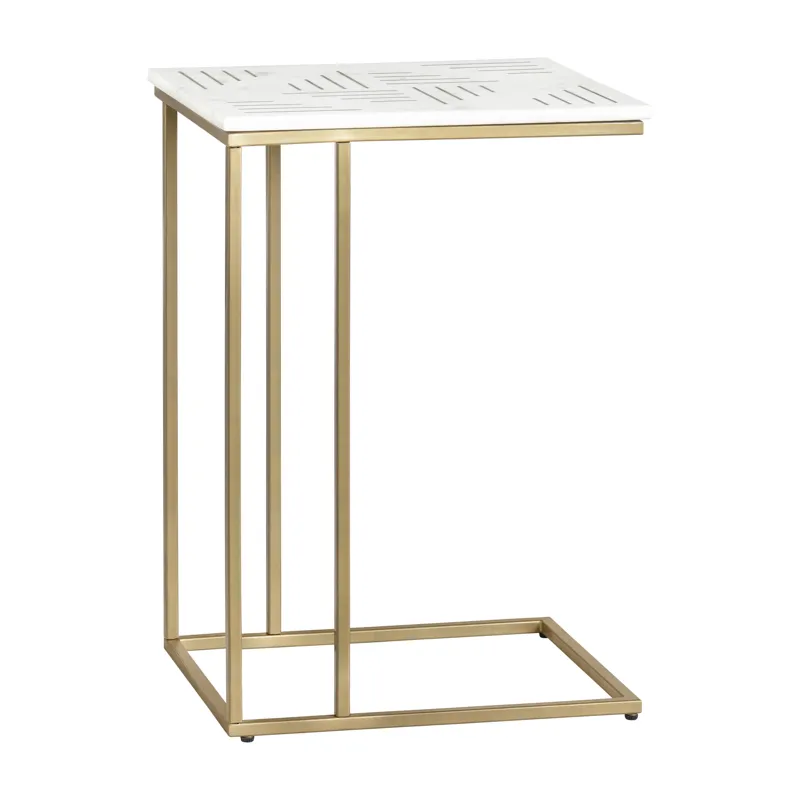 White Marble With Brass Inlay Gold C Table