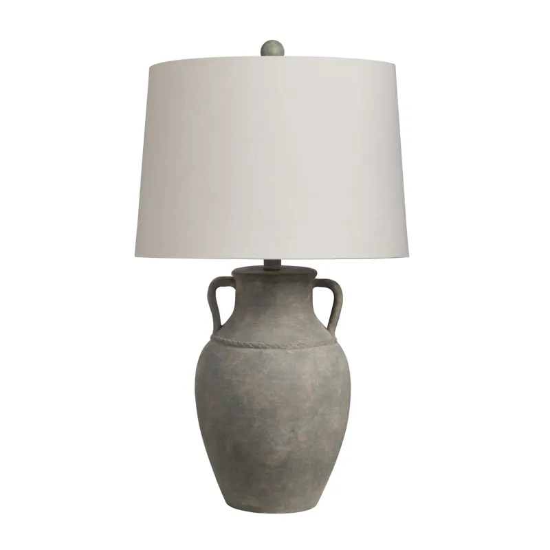 Antiqued Ceramic Jug Lamp With Linen Shade