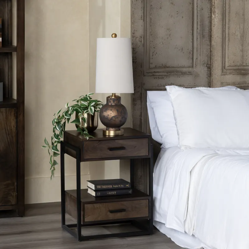 Ceramic And Metal Table Lamp With Oat Linen Shade